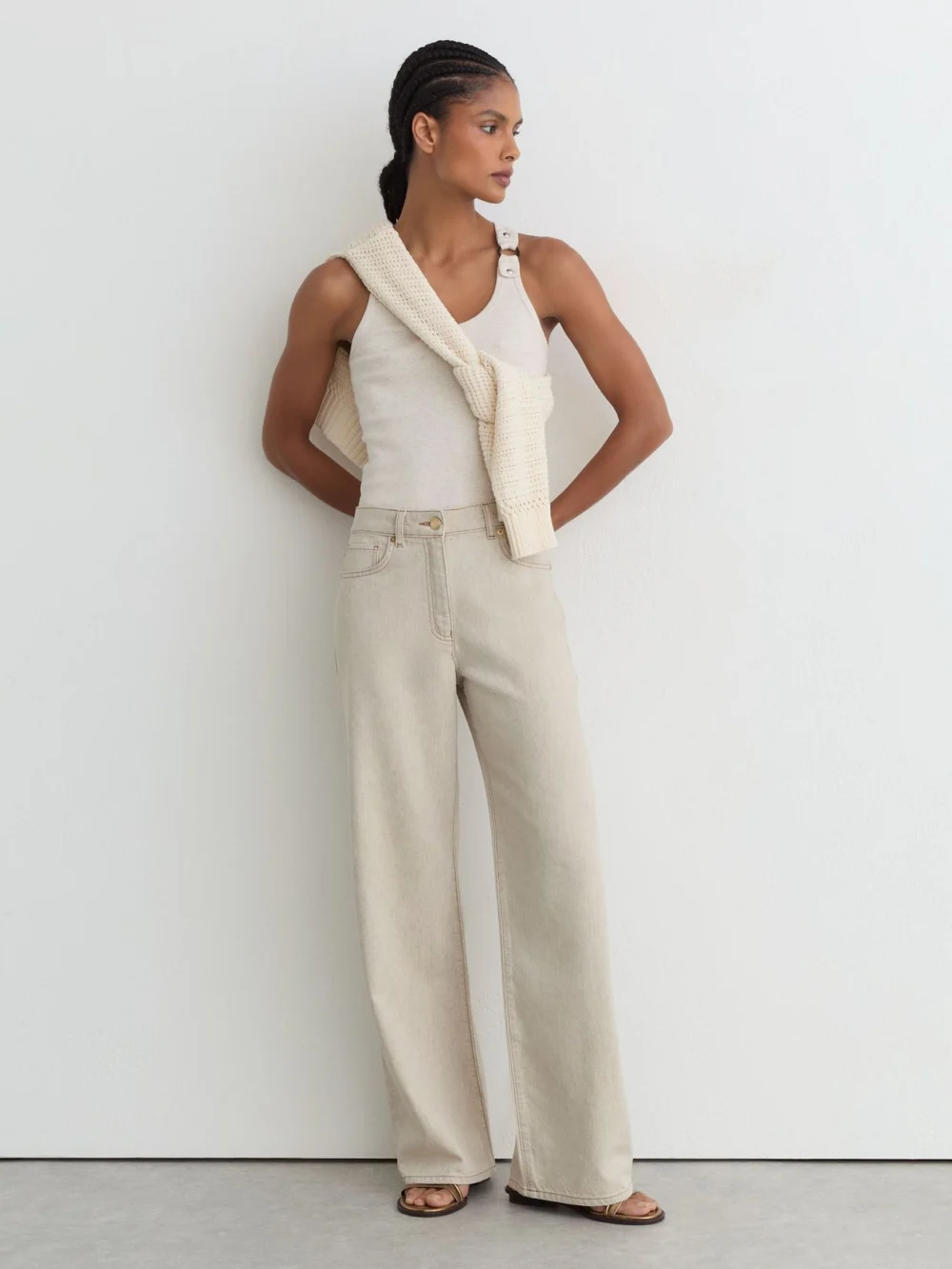 Reiss Cream Wide-leg Jeans with Hemp, view 5