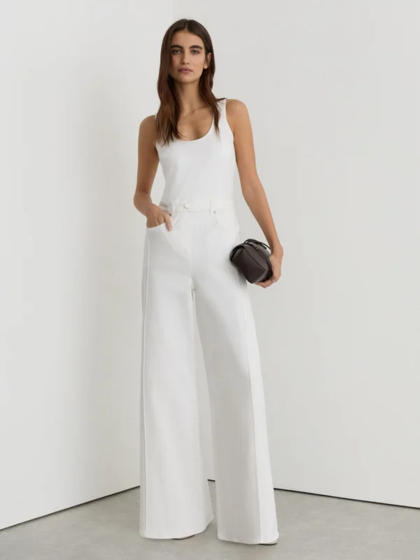 Reiss Cream Wide-leg Racer-back Denim Jumpsuit