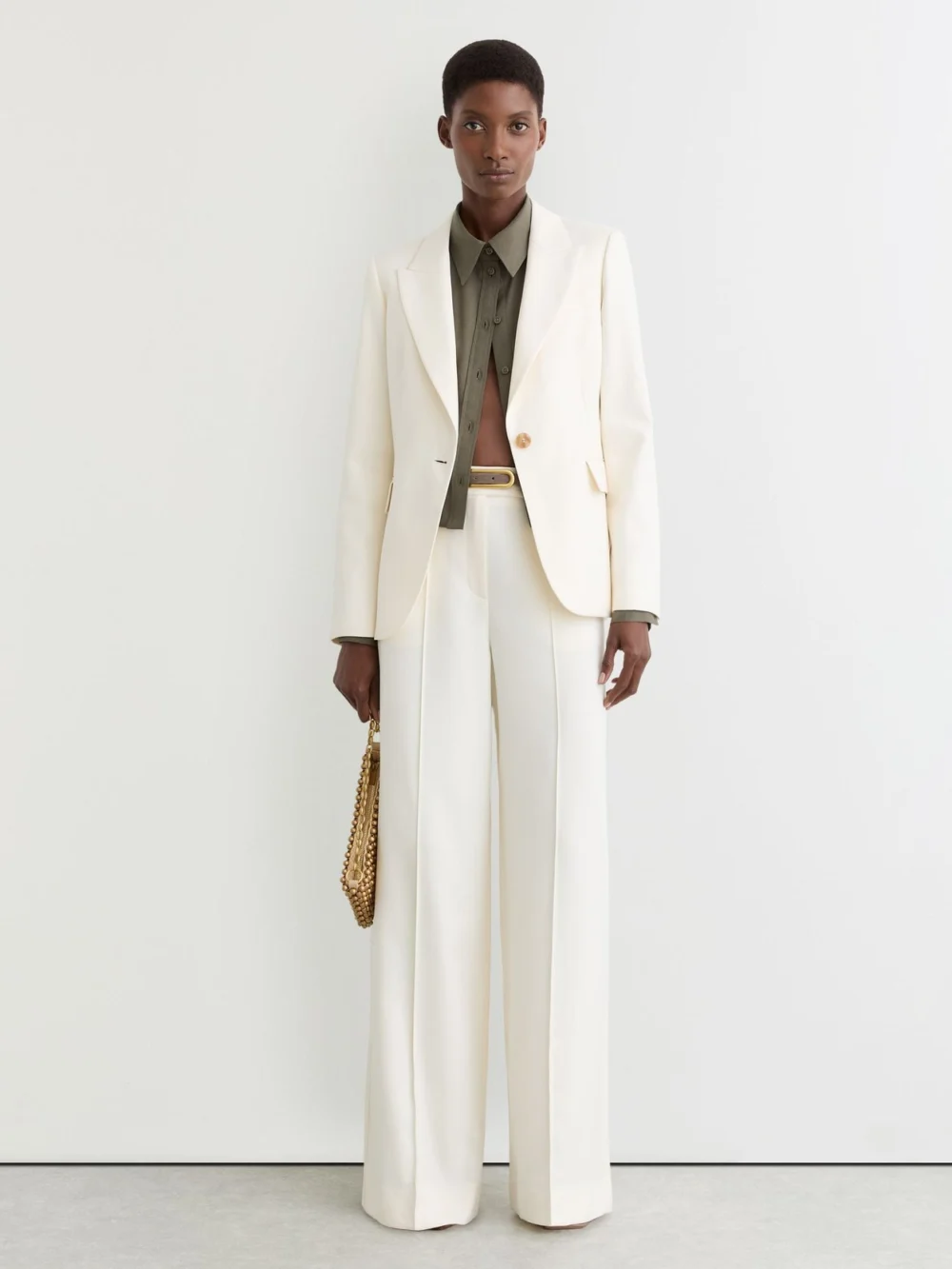 Reiss Cream Wide-leg Seam-detail Trousers
