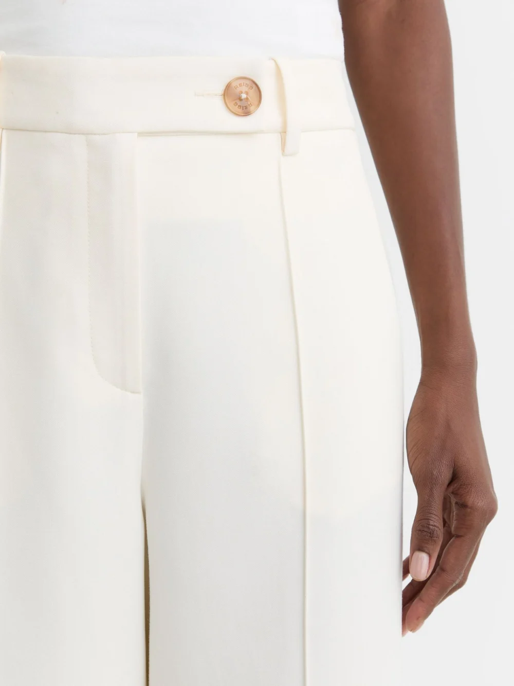 Reiss Cream Wide-leg Seam-detail Trousers, view 3