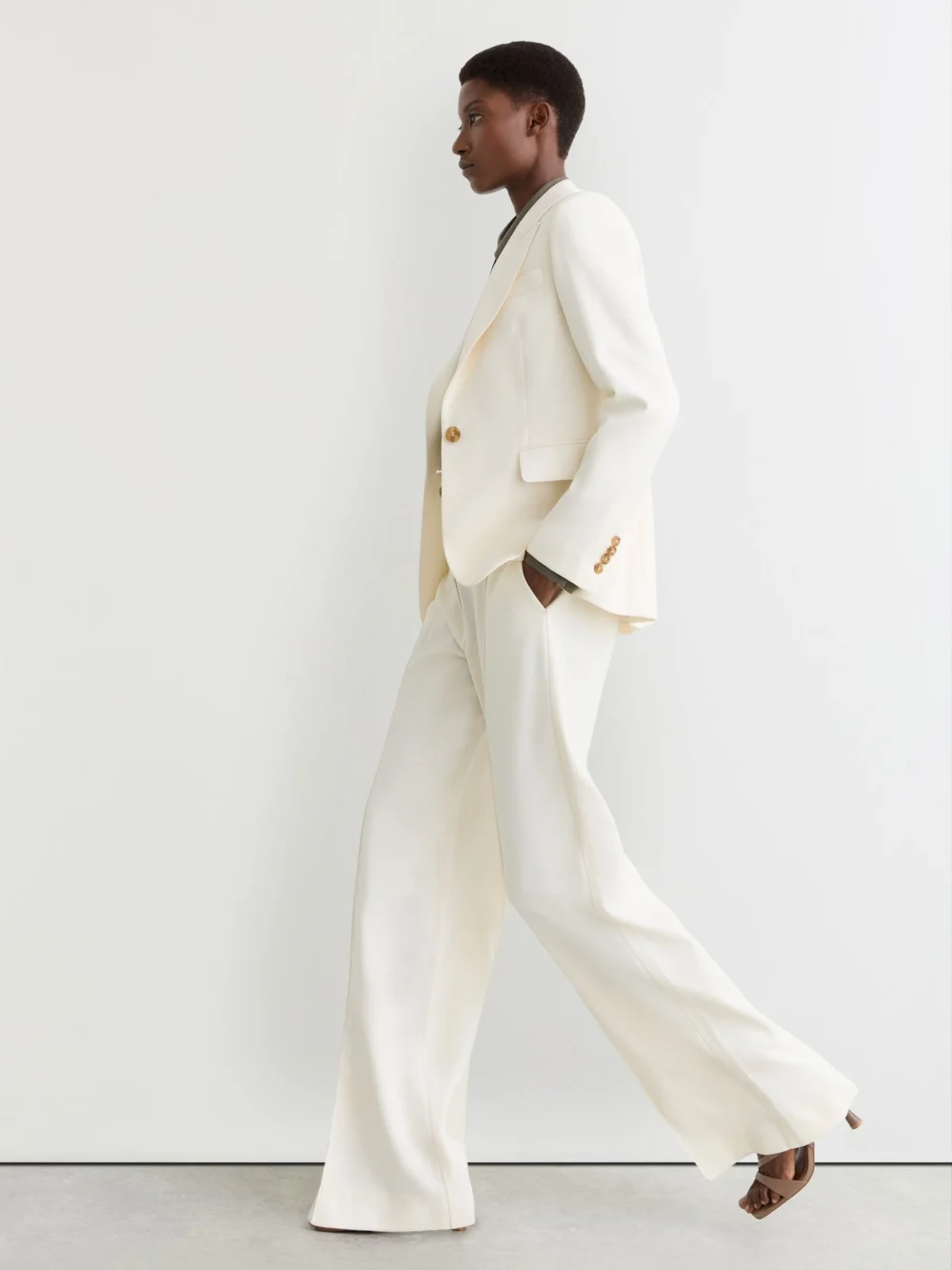 Reiss Cream Wide-leg Seam-detail Trousers, view 4