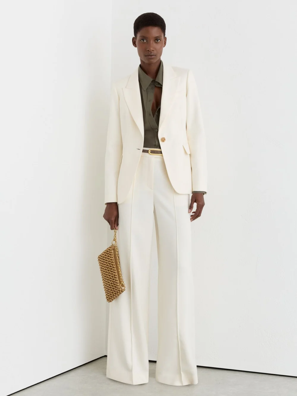 Reiss Cream Wide-leg Seam-detail Trousers, view 5