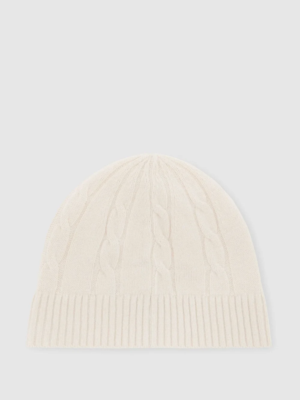 Reiss Cream Wool-blend Cable-knit Beanie with Cashmere,, view 3