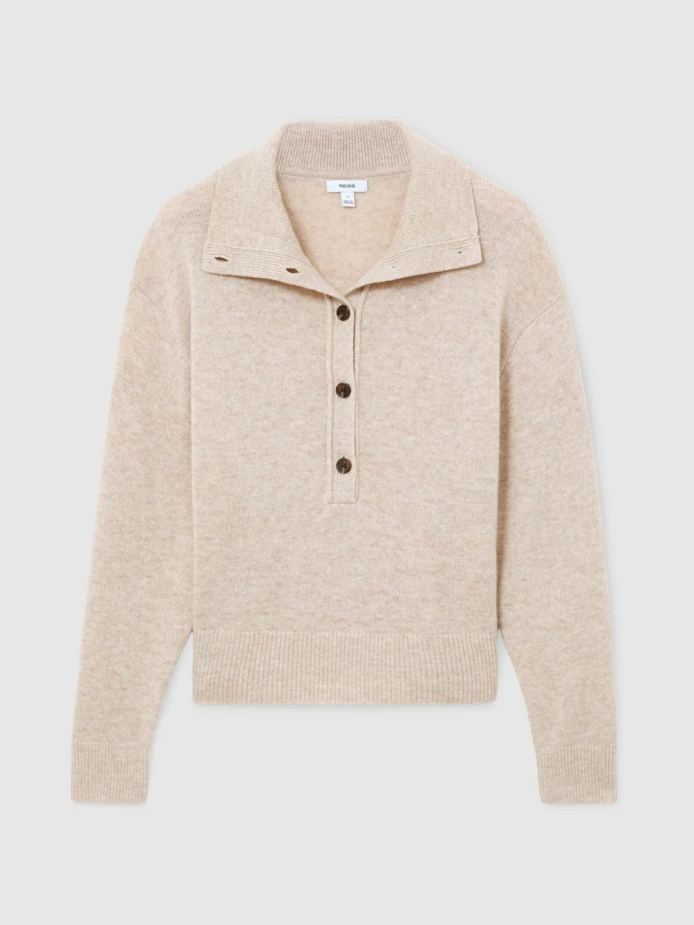 Reiss Cream Wool-cashmere Half-button Jumper, view 2