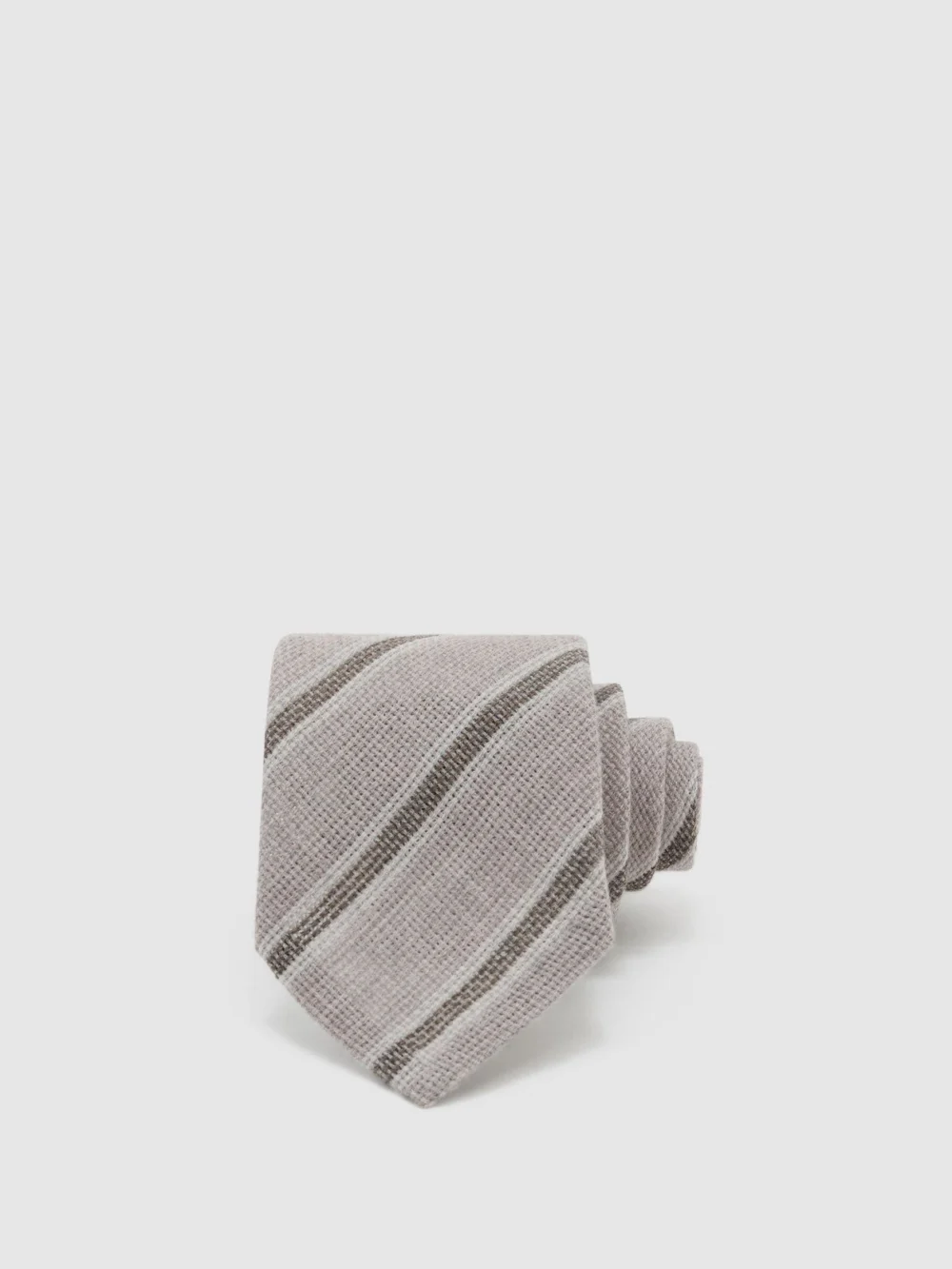 Reiss Cucire Soft Grey Wool Striped Unlined Tie, One Size in grey/brown