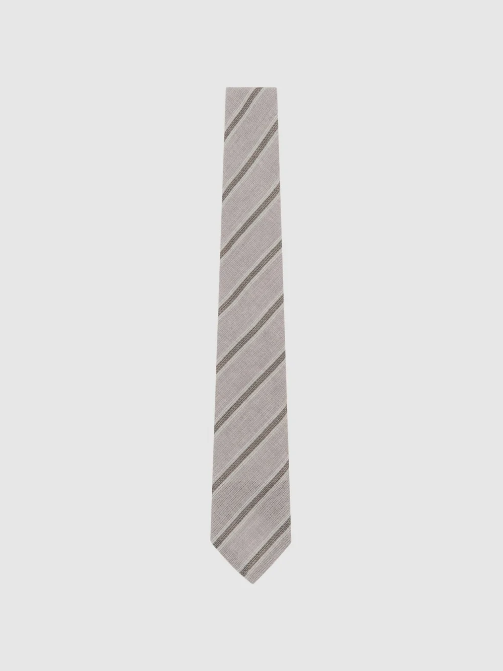 Reiss Cucire Soft Grey Wool Striped Unlined Tie, One Size, view 2