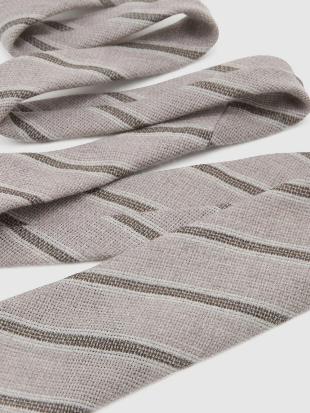 Reiss Cucire Soft Grey Wool Striped Unlined Tie, One Size, view 3