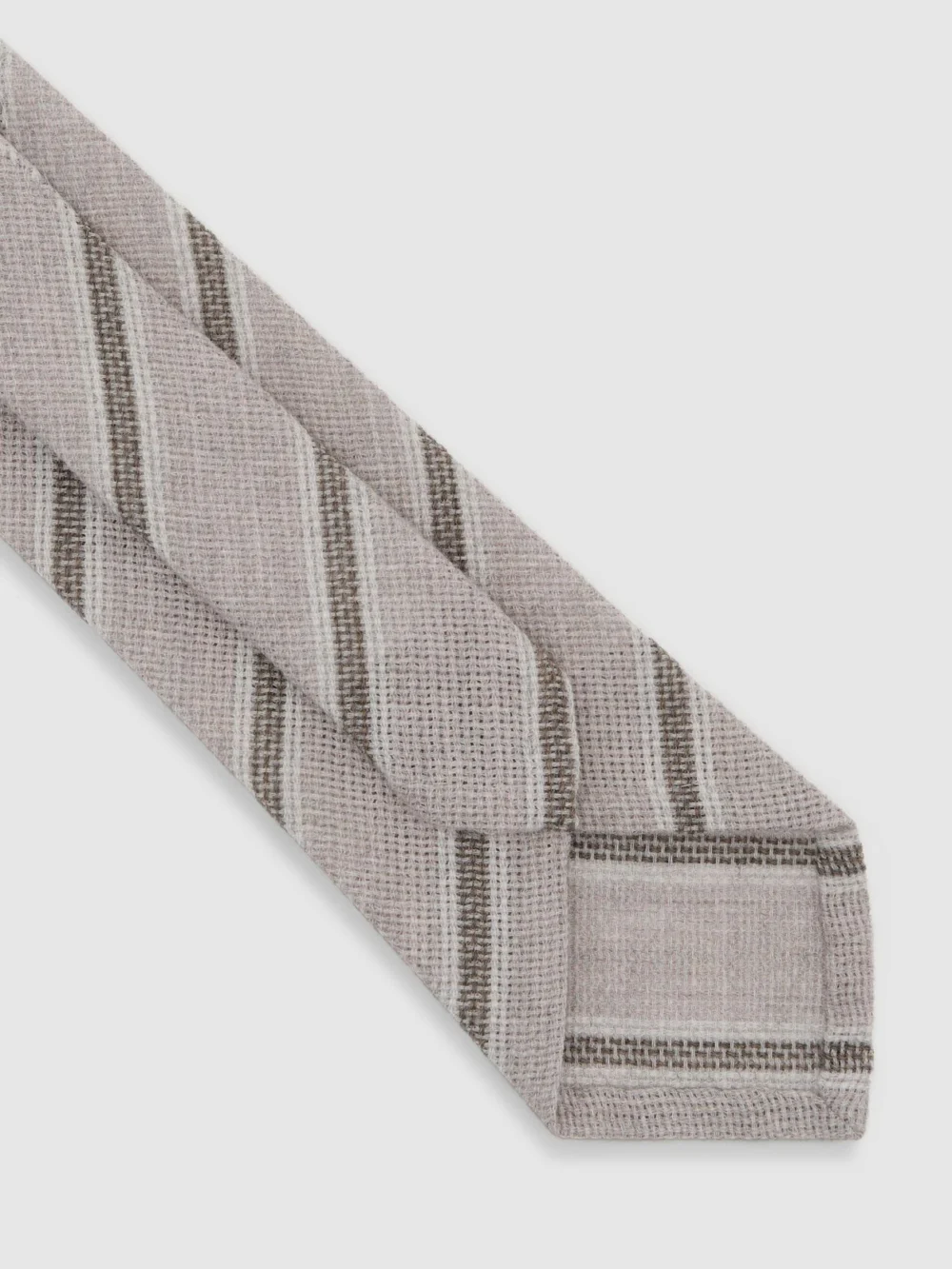 Reiss Cucire Soft Grey Wool Striped Unlined Tie, One Size, view 4