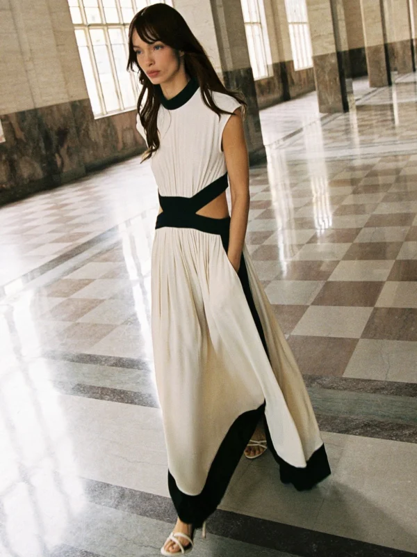 Reiss Cut-out Waist Contrasting Maxi Dress