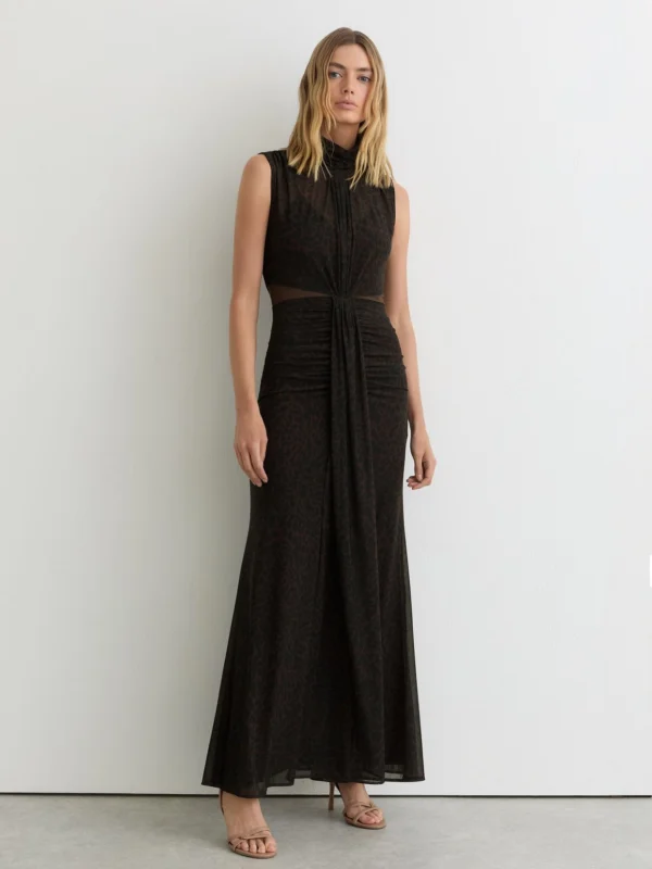 Reiss Danielle Animal-print Daniella Sheer Ruched Maxi Dress, 18