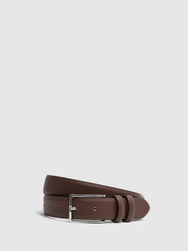 Reiss Dante Smooth Belt - Brown Leather Plain