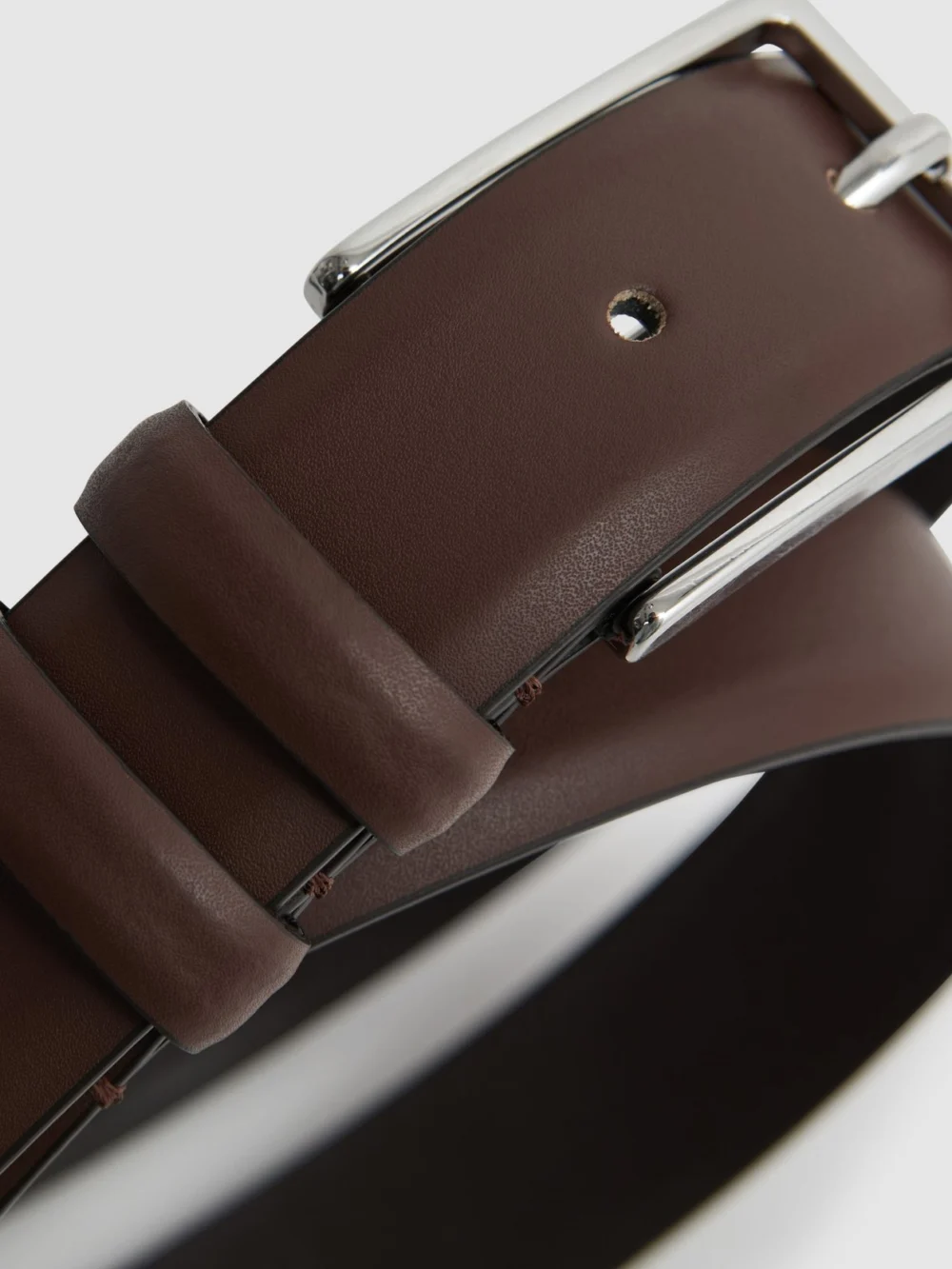 Reiss Dante Smooth Belt - Brown Leather Plain, Size: 28, view 4