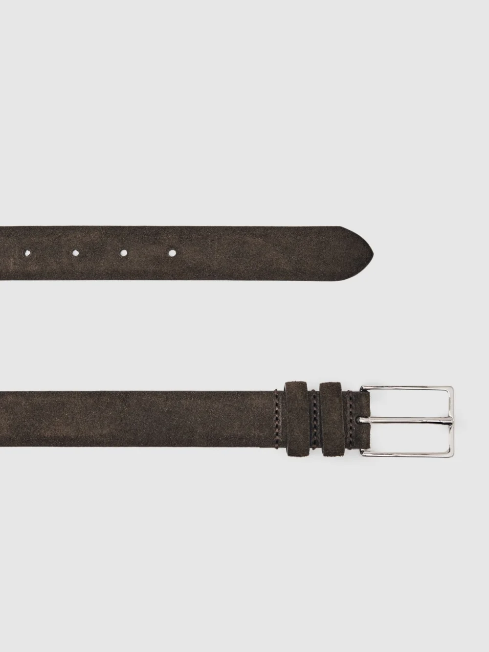 Reiss Dante Suede Belt - Brown Leather Plain, view 3