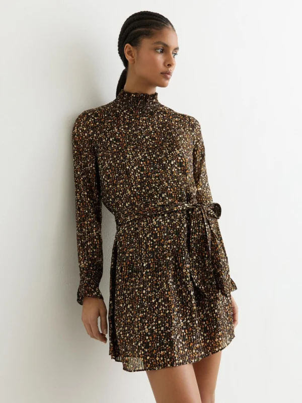 Reiss Darci Black Floral Metallic Flippy Mini Dress, 12
