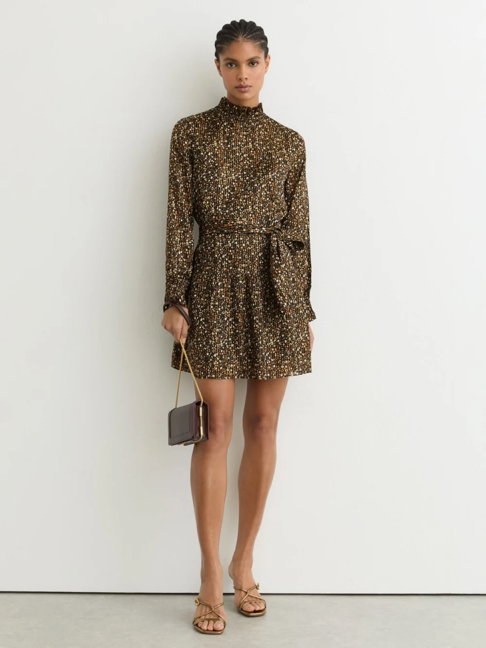 Reiss Darci Black Floral Metallic Flippy Mini Dress, 12, view 3