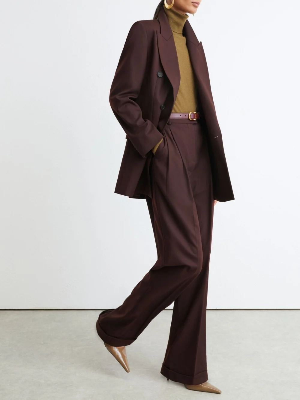 Reiss Dark Aubergine Tall Wool-blend Wide-leg Pleated Suit Trousers