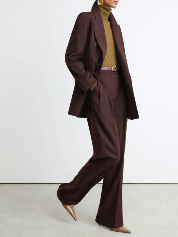 Reiss Dark Aubergine Tall Wool-blend Wide-leg Pleated Suit Trousers
