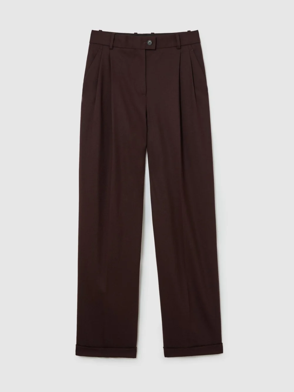 Reiss Dark Aubergine Tall Wool-blend Wide-leg Pleated Suit Trousers, view 2