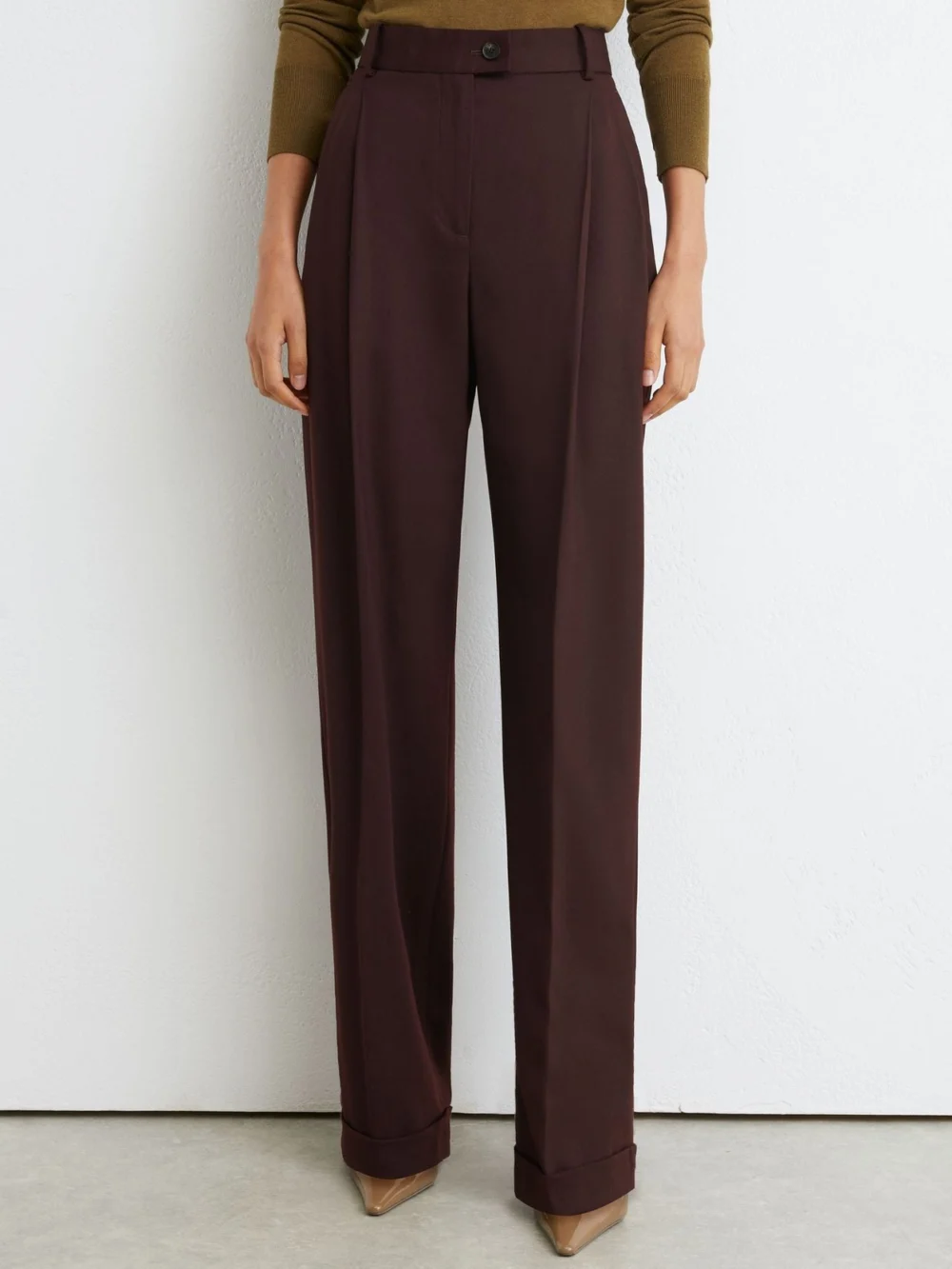 Reiss Dark Aubergine Tall Wool-blend Wide-leg Pleated Suit Trousers, view 4