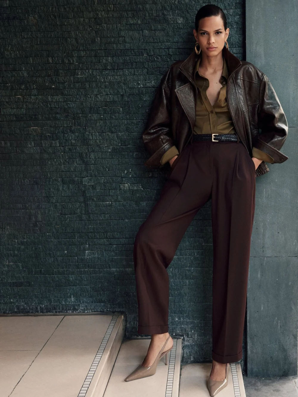Reiss Dark Aubergine Tall Wool-blend Wide-leg Pleated Suit Trousers, view 5