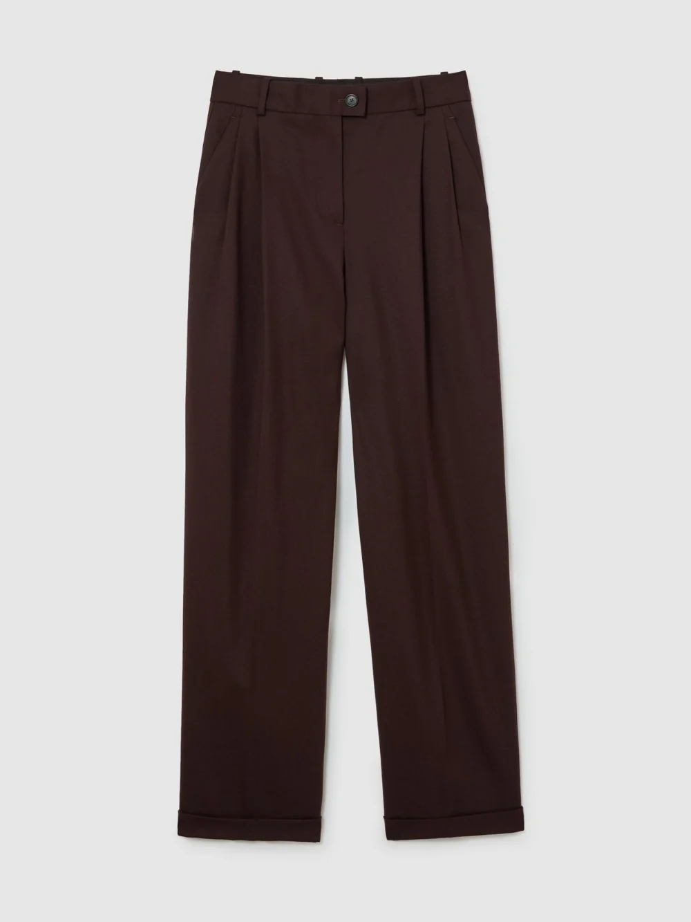 Reiss Dark Aubergine Tall Wool-blend Wide-leg Pleated Suit Trousers, view 6