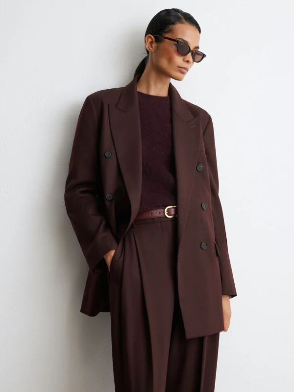 Reiss Dark Aubergine Wool-blend Double-breasted Oversized Suit Blazer