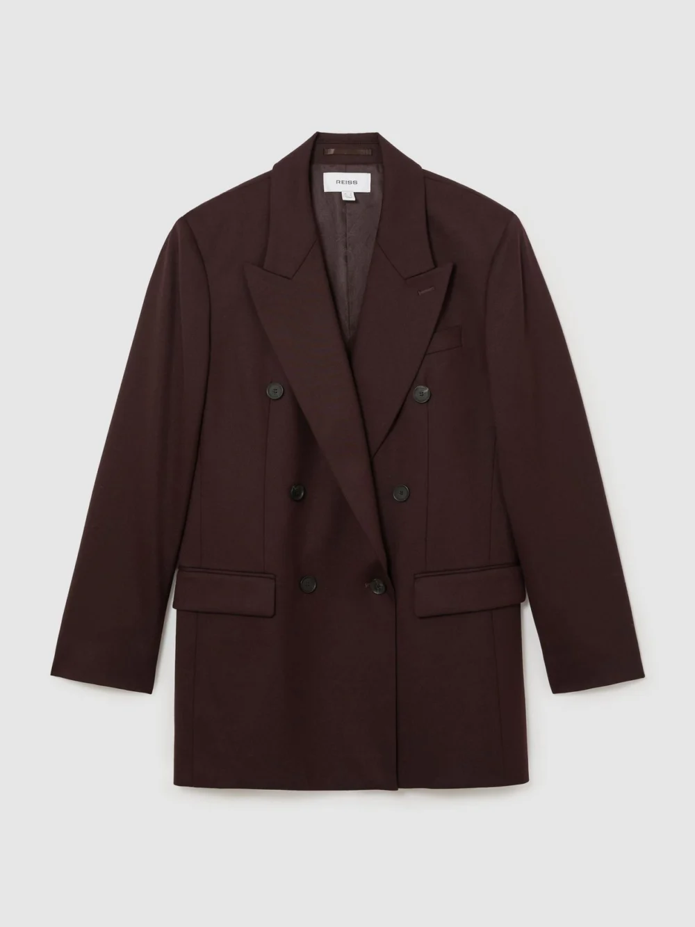 Reiss Dark Aubergine Wool-blend Double-breasted Oversized Suit Blazer, view 2