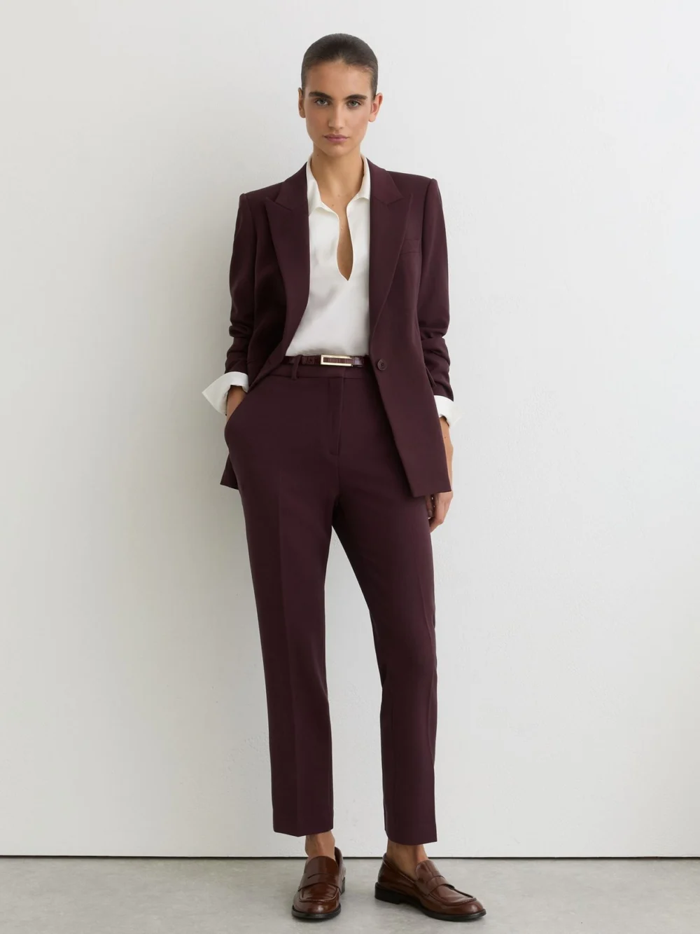 Reiss Dark Berry Tailored Single Breasted Suit Blazer, view 3