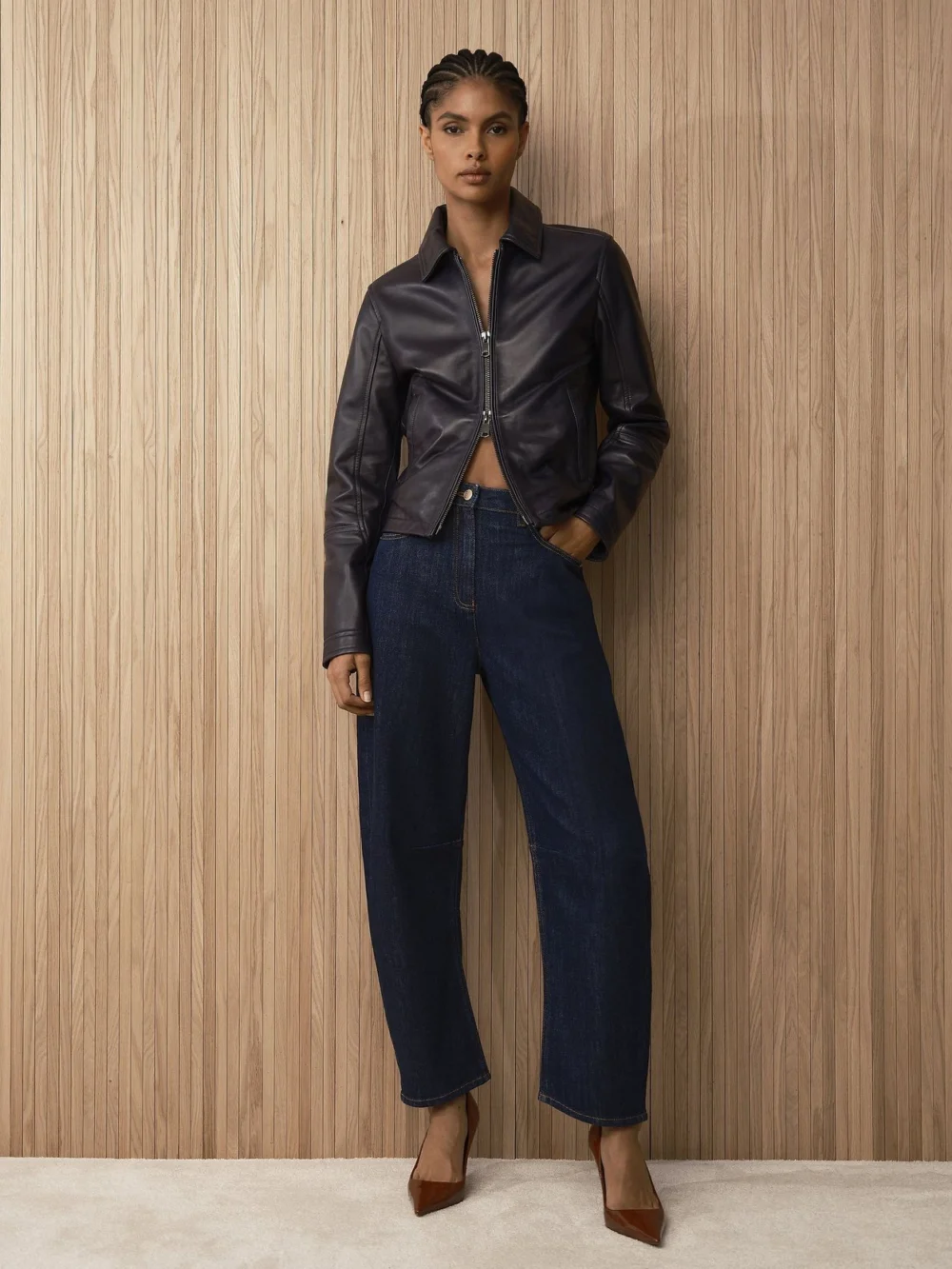 Reiss Dark Blue Barrel-leg Jeans, view 4