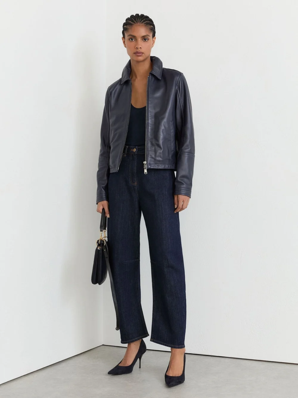Reiss Dark Blue Barrel-leg Jeans, view 5