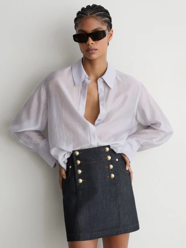 Reiss Dark Blue Button-detail Denim Mini Skirt