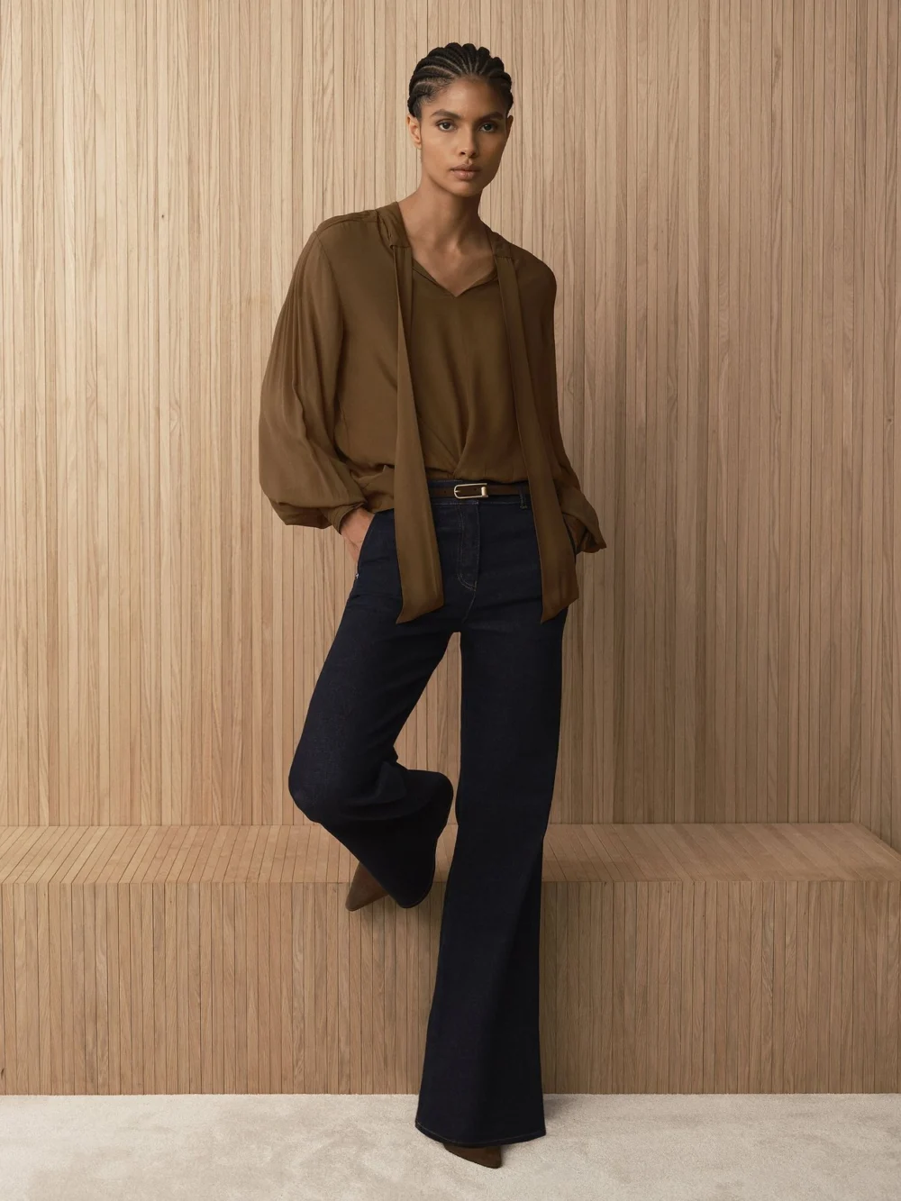 Reiss Dark Blue Cotton-lyocell Wide-leg Jeans