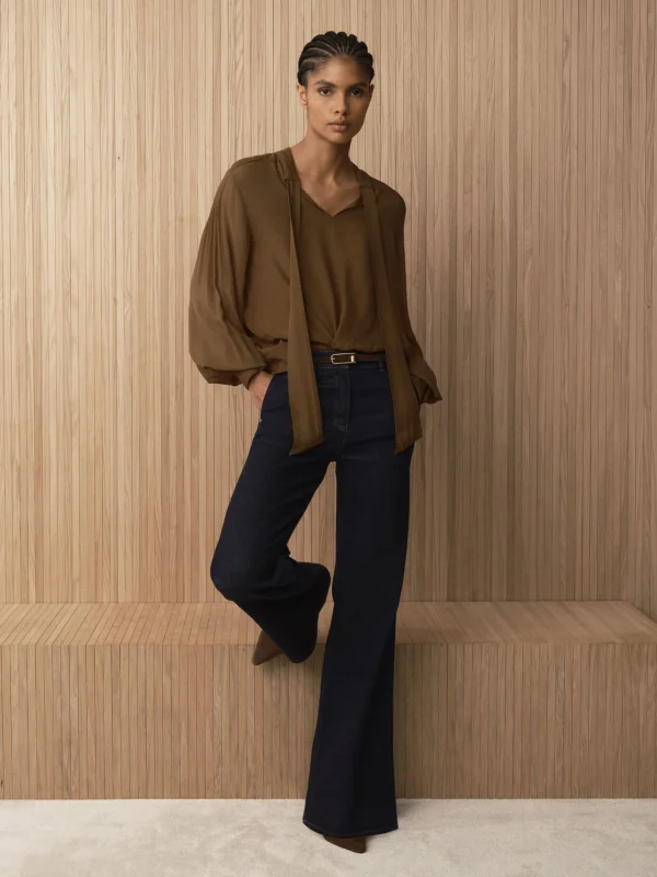 Reiss Dark Blue Cotton-lyocell Wide-leg Jeans