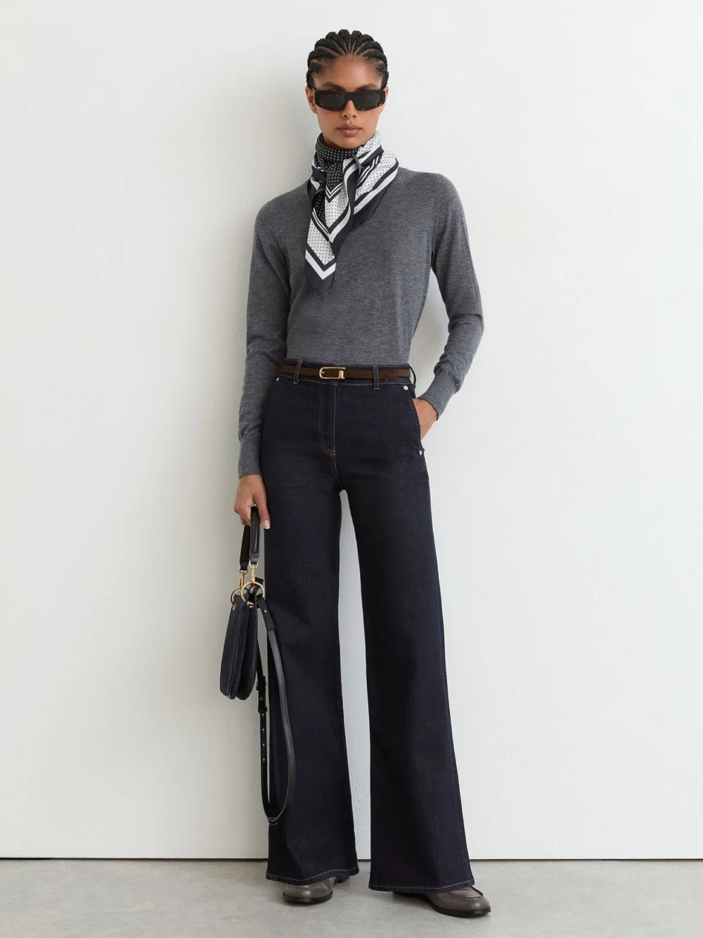 Reiss Dark Blue Cotton-lyocell Wide-leg Jeans, view 4