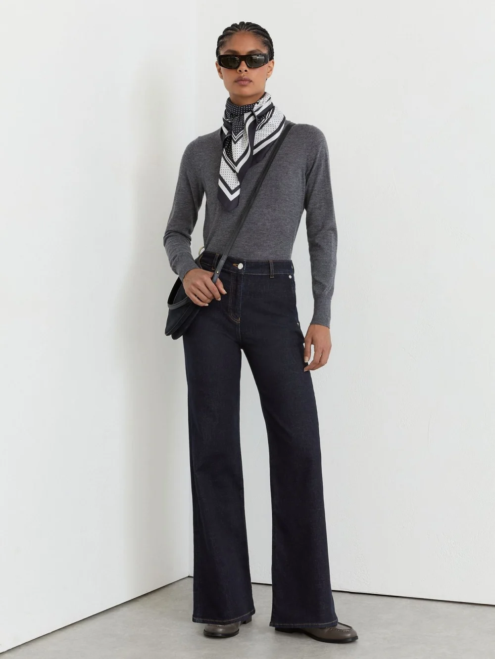 Reiss Dark Blue Cotton-lyocell Wide-leg Jeans, view 5