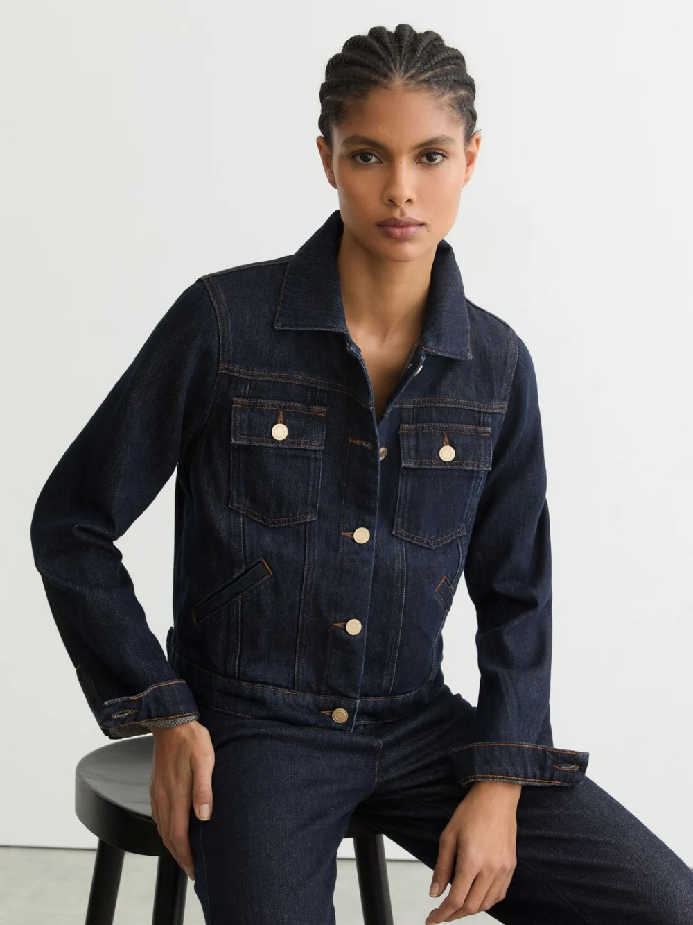 Reiss Dark Blue Lyocell-linen Trucker Jacket