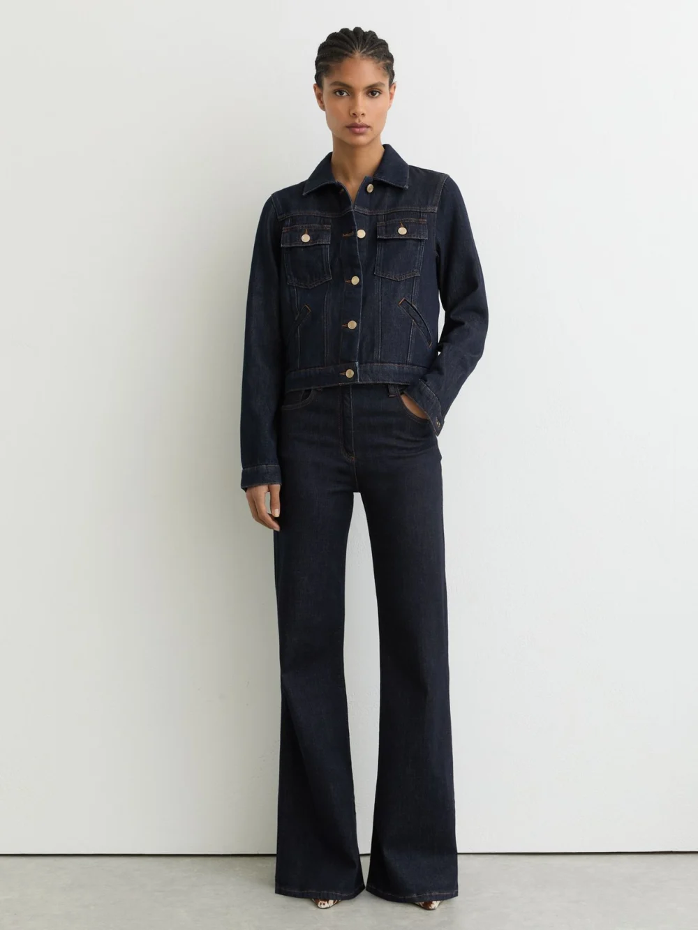 Reiss Dark Blue Lyocell-linen Trucker Jacket, view 3