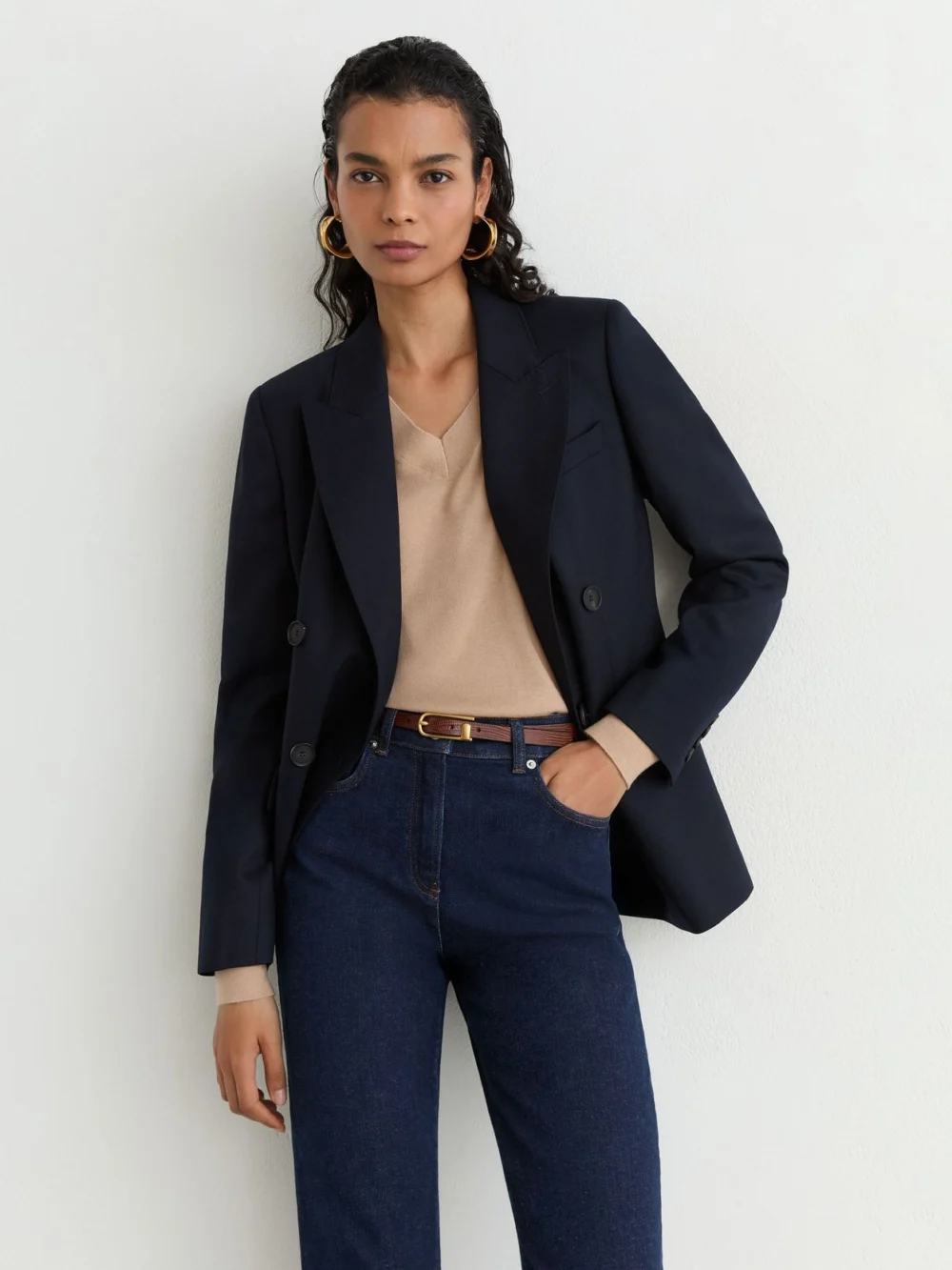 Reiss Dark Blue Petite Slim-leg Mid-rise Jeans, view 4