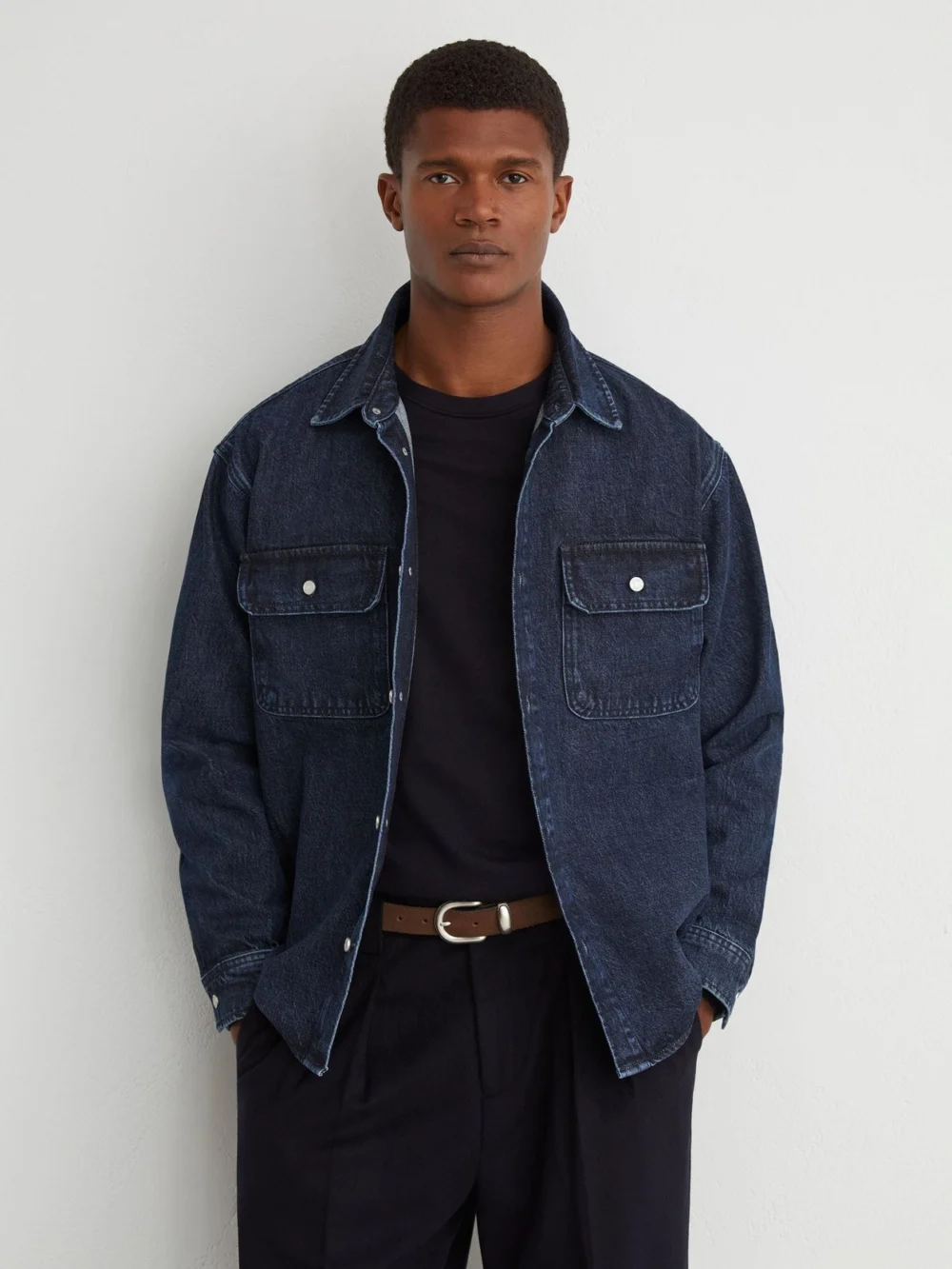 Reiss Dark Blue Twin-pocket Rigid-denim Jacket