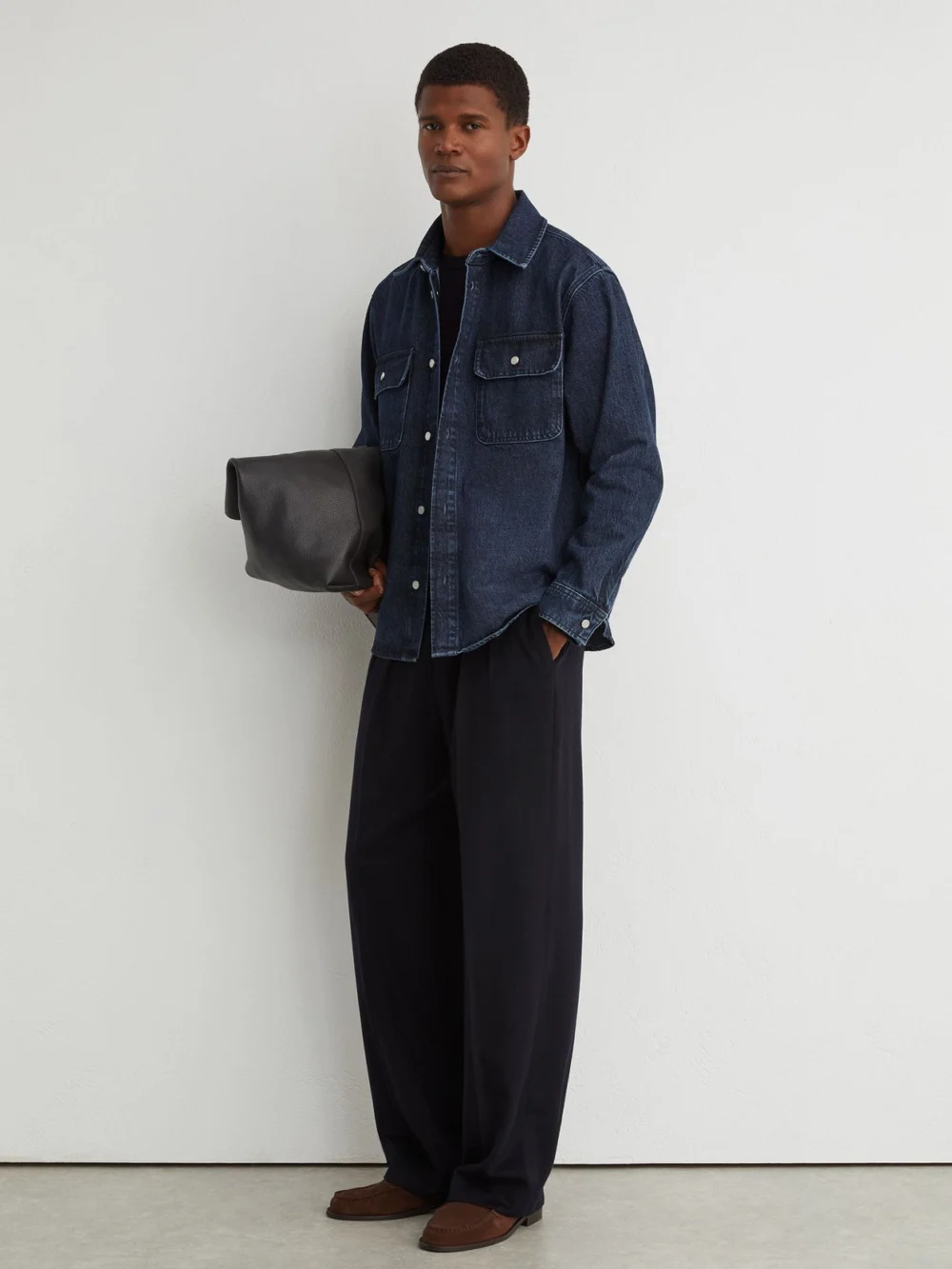 Reiss Dark Blue Twin-pocket Rigid-denim Jacket, view 4