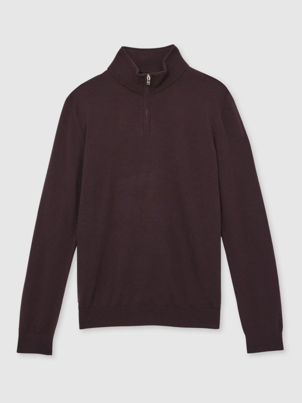 Reiss Dark Bordeaux Merino Wool Half-zip Jumper, view 2