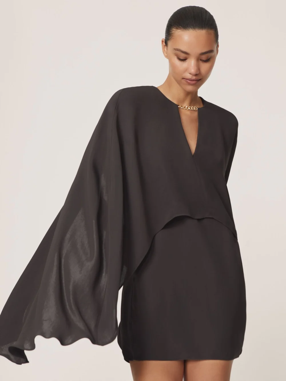 Reiss Dark Brown Chain Detail Cape Mini Dress