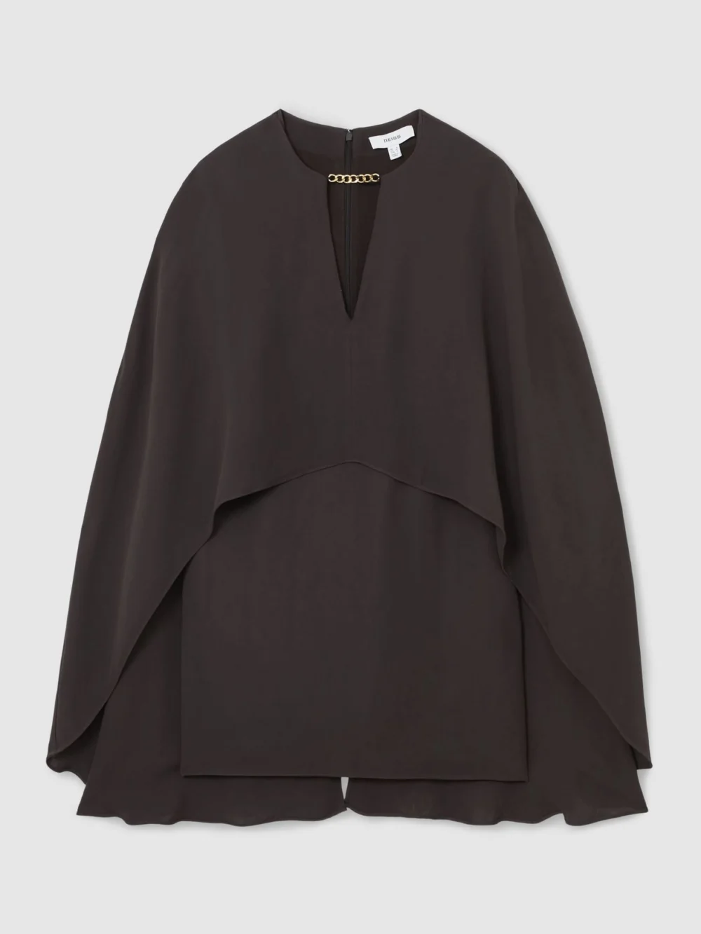 Reiss Dark Brown Chain Detail Cape Mini Dress, view 2