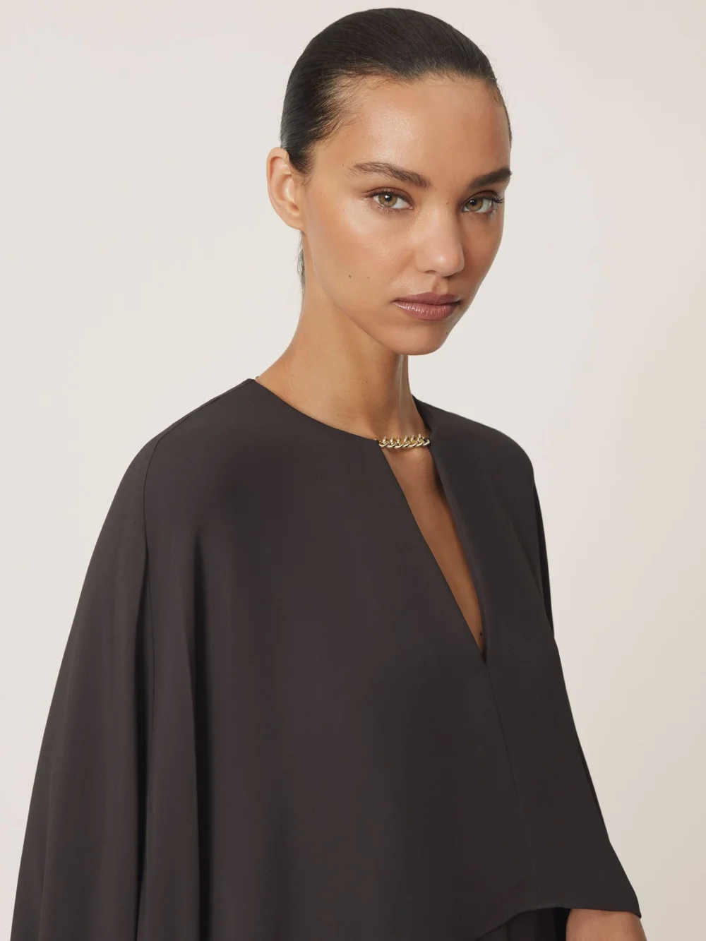 Reiss Dark Brown Chain Detail Cape Mini Dress, view 3