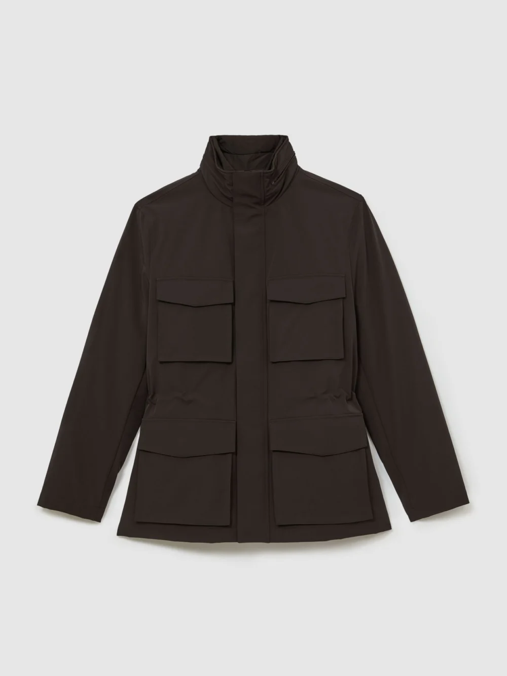 Reiss Dark Brown Four-pocket Hooded Jacket with Removable Gilet, view 2
