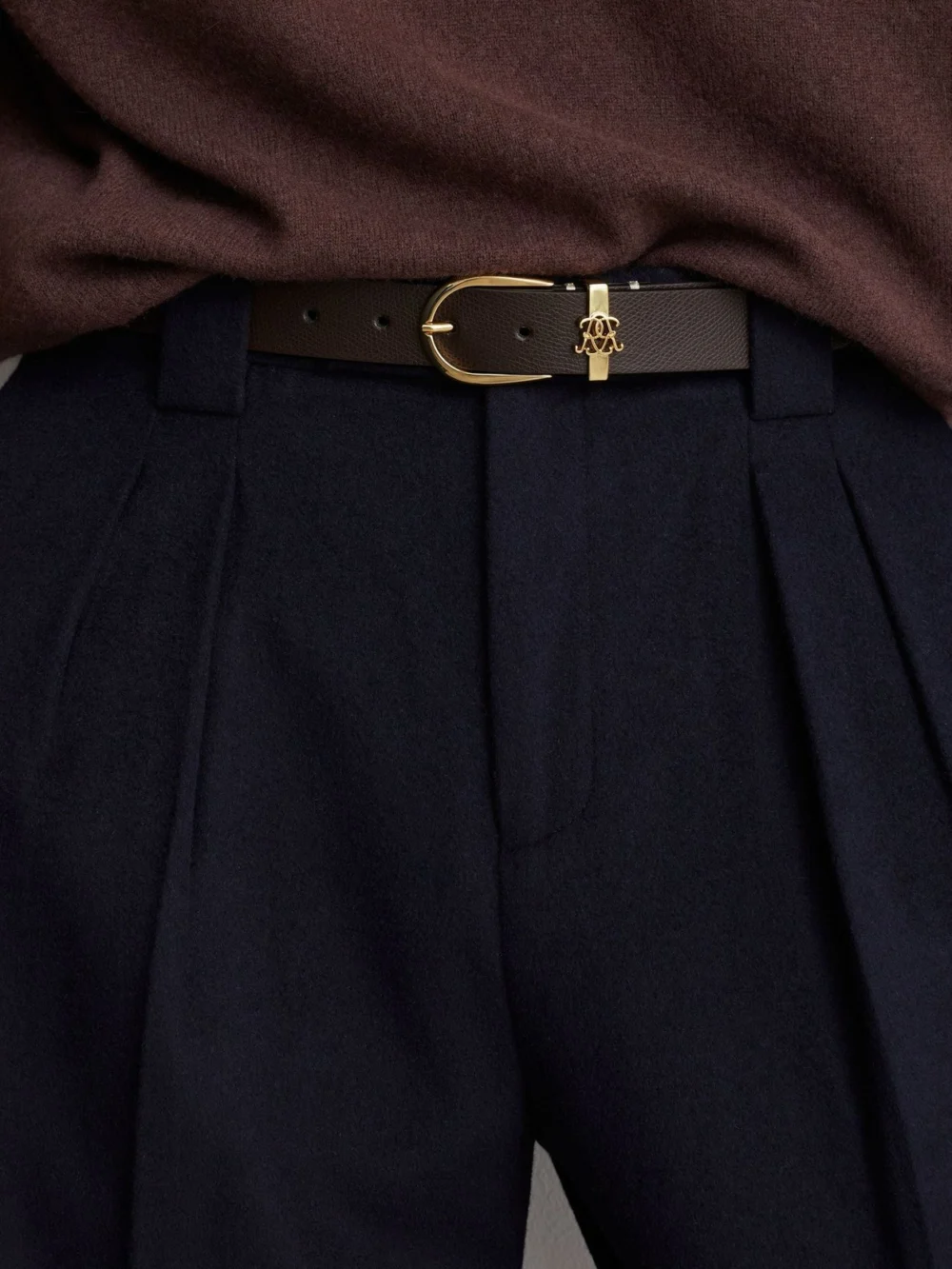Reiss Dark Brown Grained-leather Monogram-detail Belt