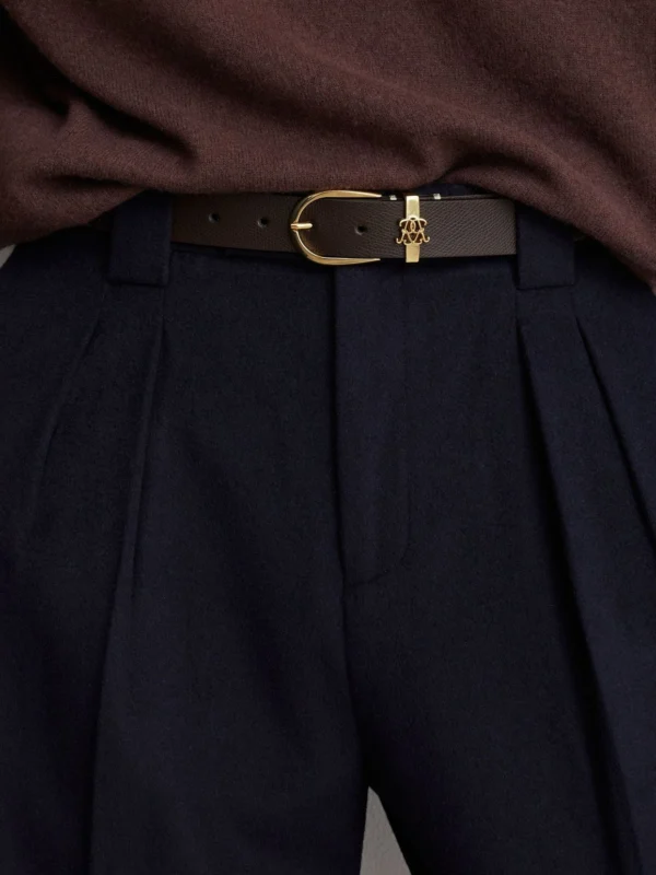 Reiss Dark Brown Grained-leather Monogram-detail Belt