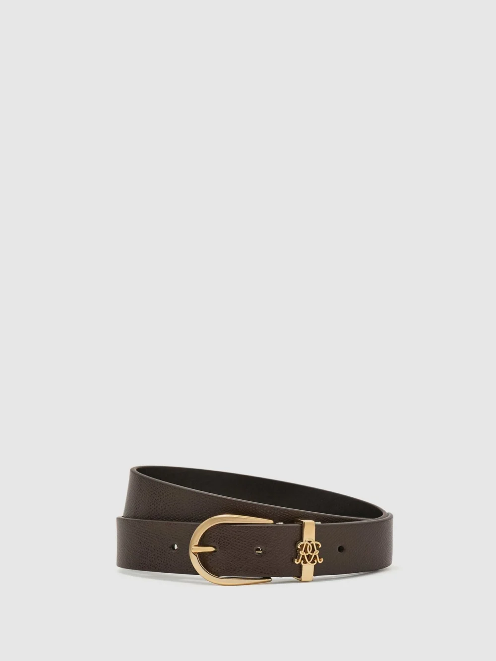 Reiss Dark Brown Grained-leather Monogram-detail Belt, view 2