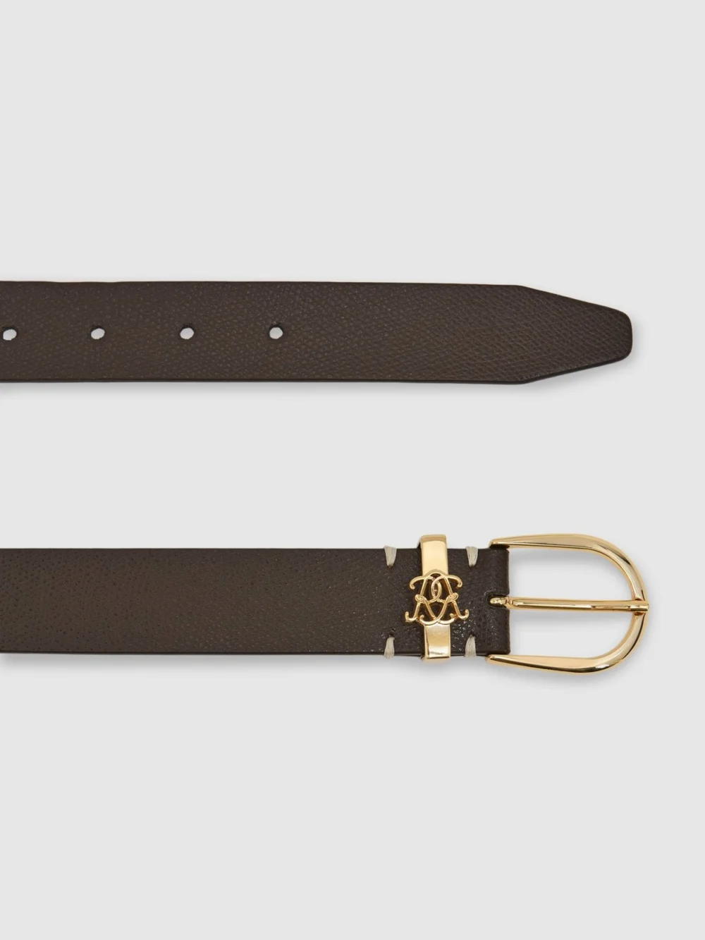 Reiss Dark Brown Grained-leather Monogram-detail Belt, view 3