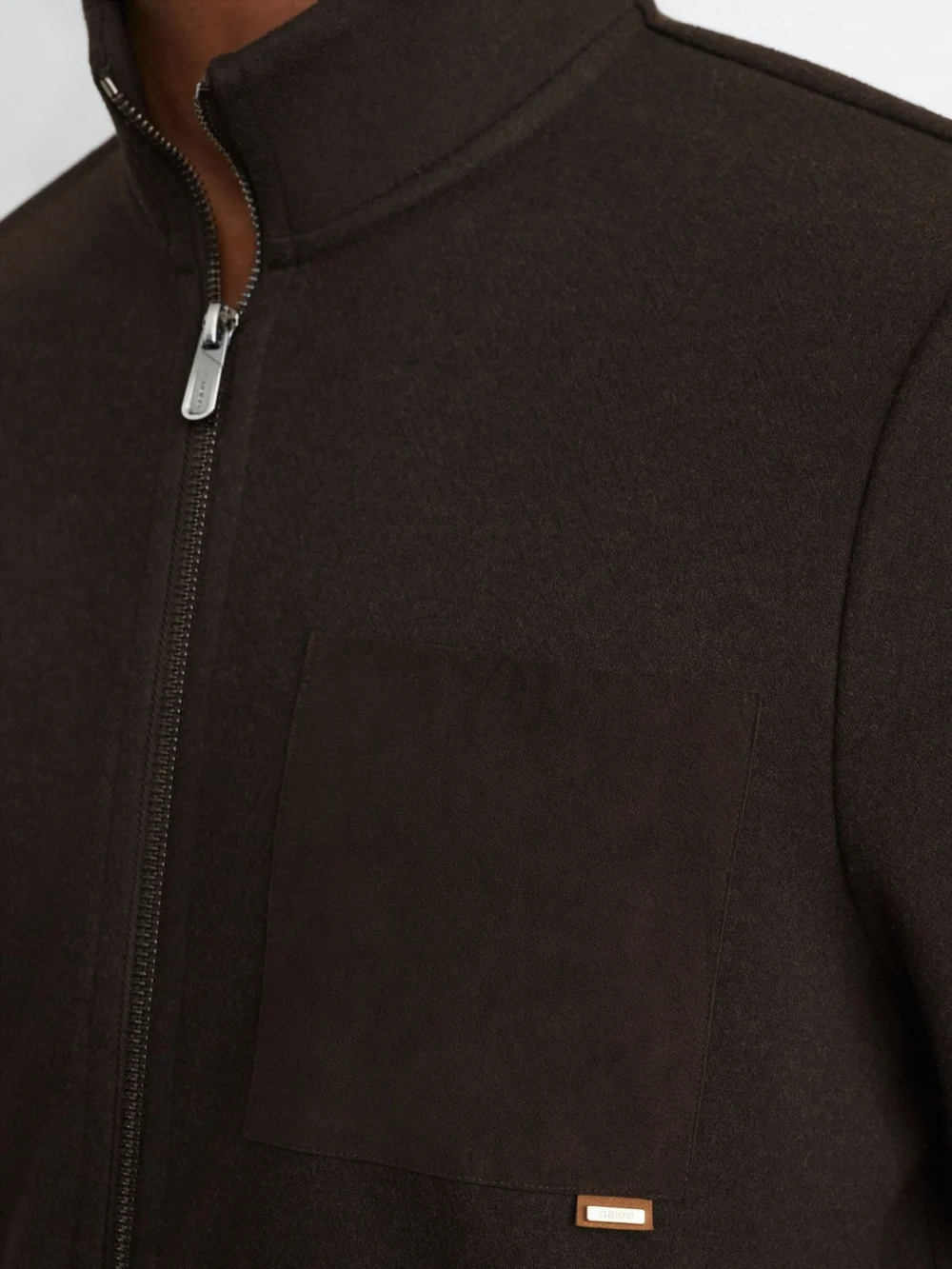 Reiss Dark Brown Gray Herringbone Patch-pocket Zip-through, view 4